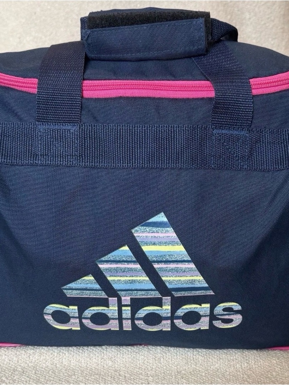 adidas Navy Travel Tote with Pink Zipper and Multicolor Logo